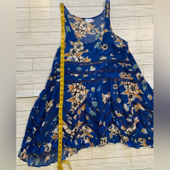 Free People Intimately Blue Floral Trapeze Slip Tank Dress Voile Lace Size Small - Picture 6 of 6